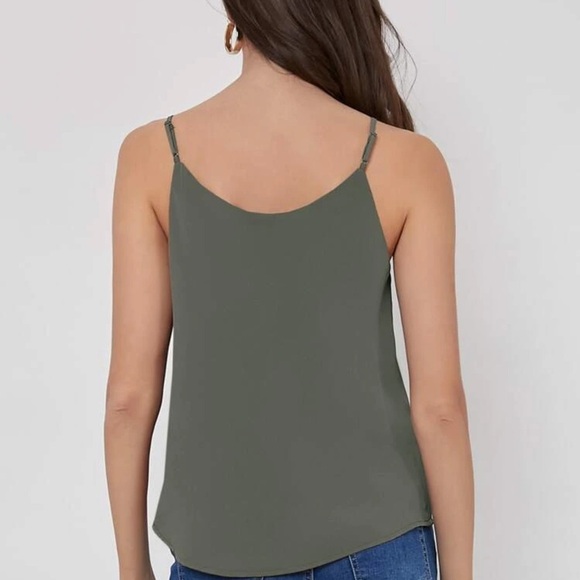 Minimalist dressy tank top v neck cami green - Picture 2 of 14